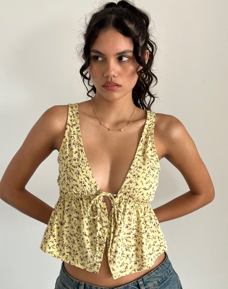 Image of Rolia Tie Front Top in Flowing Flower Yellow