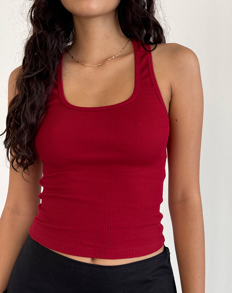 image of Roxe Ribbed Vest Top in Adrenaline Red