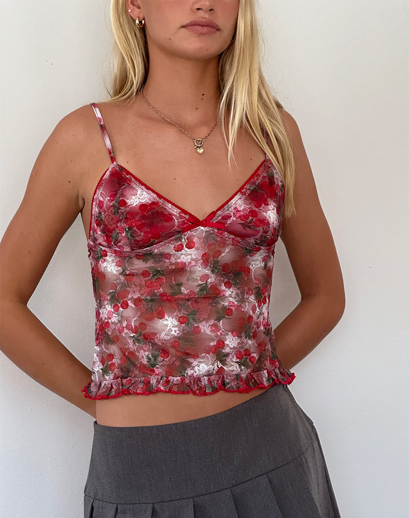 Image of Rumaysa Top in Printed Lace Cherry