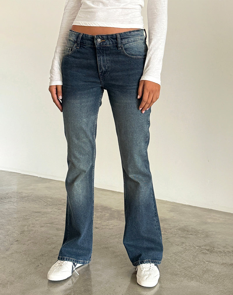 Stijve flare jeans met lage taille in Dark Vintage