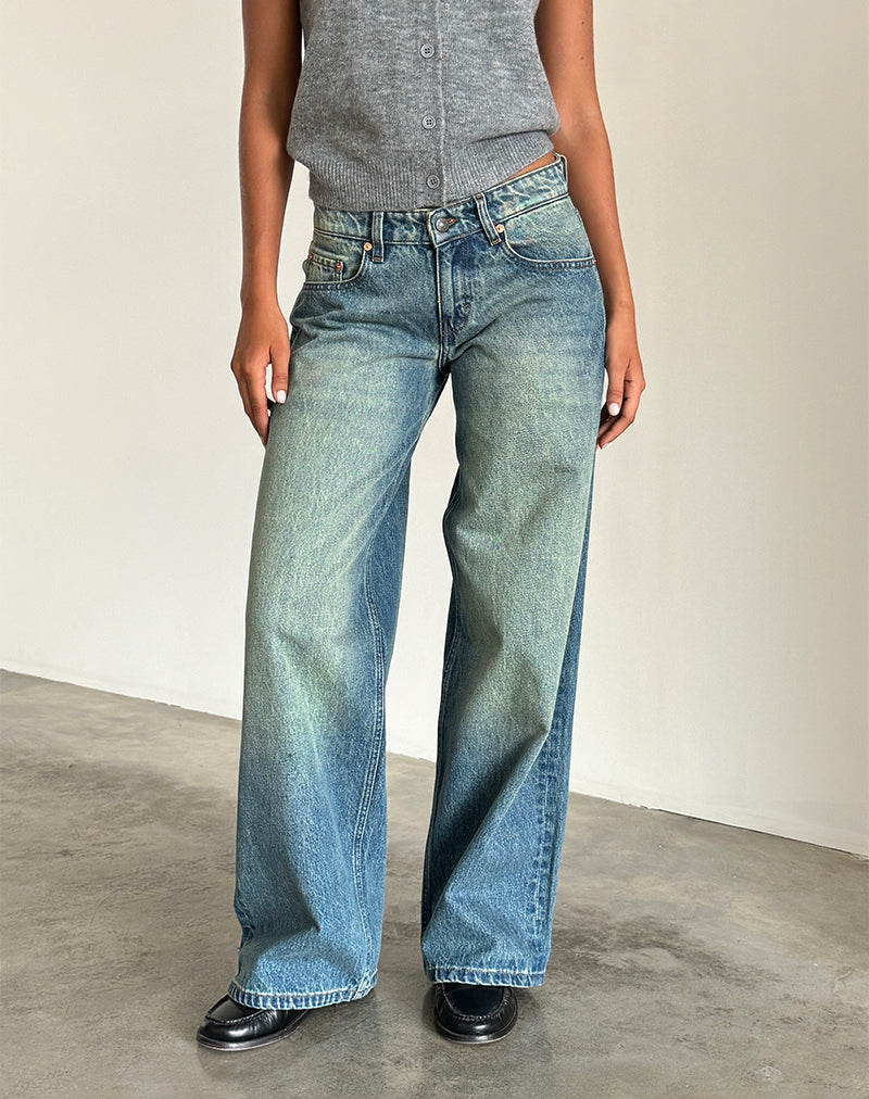 Roomy Extra Wide Low Rise Jeans in Zeegroen