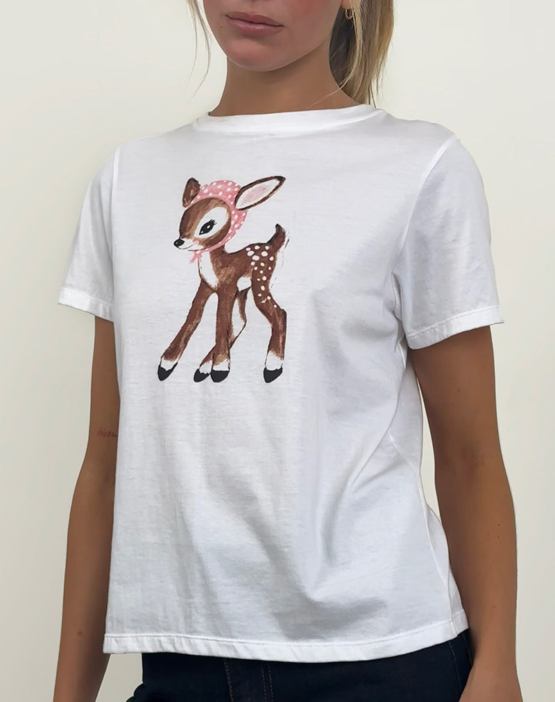 Image of Saki Tee in White Deer with Scarf