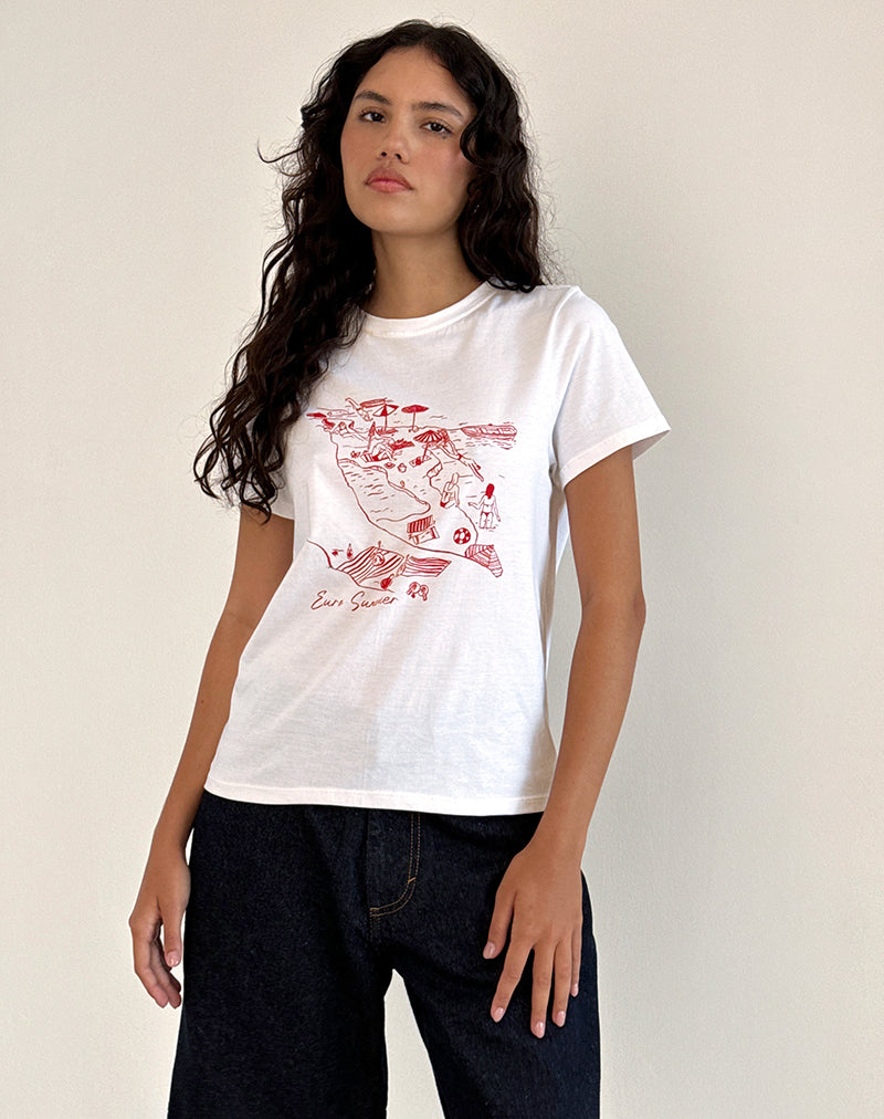 Saki Tee in White with Royal Red Euro Summer