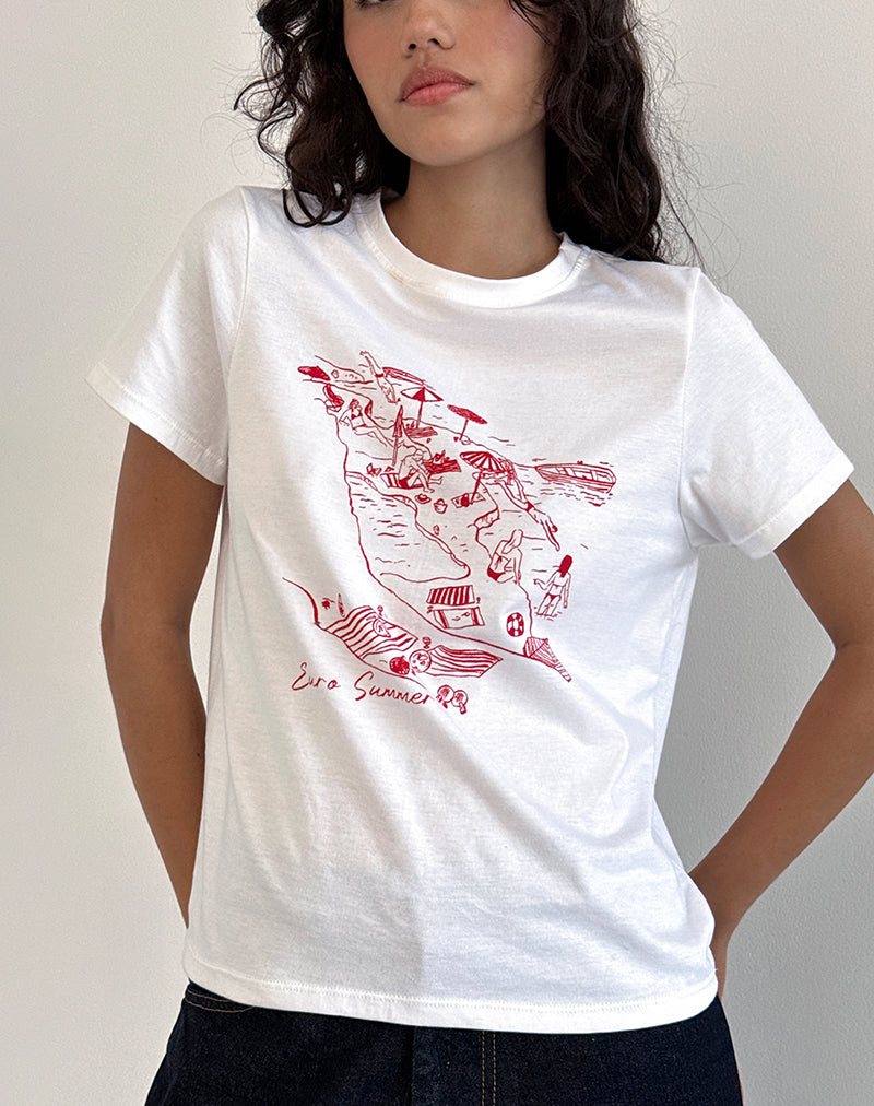 Saki Tee in White with Royal Red Euro Summer