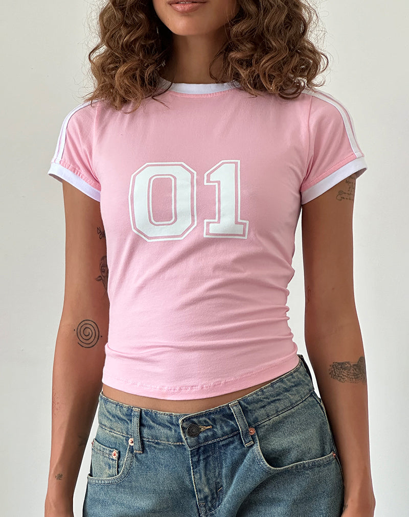 Afbeelding van Salda Sportief T-shirt in Ballet Roze met Witte Bies