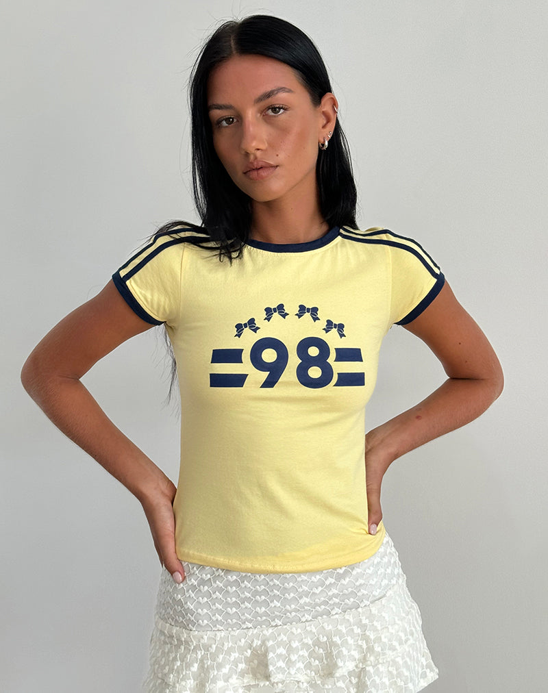 image of Salda Tee in Lemonade with Navy Binding and '98' Emb