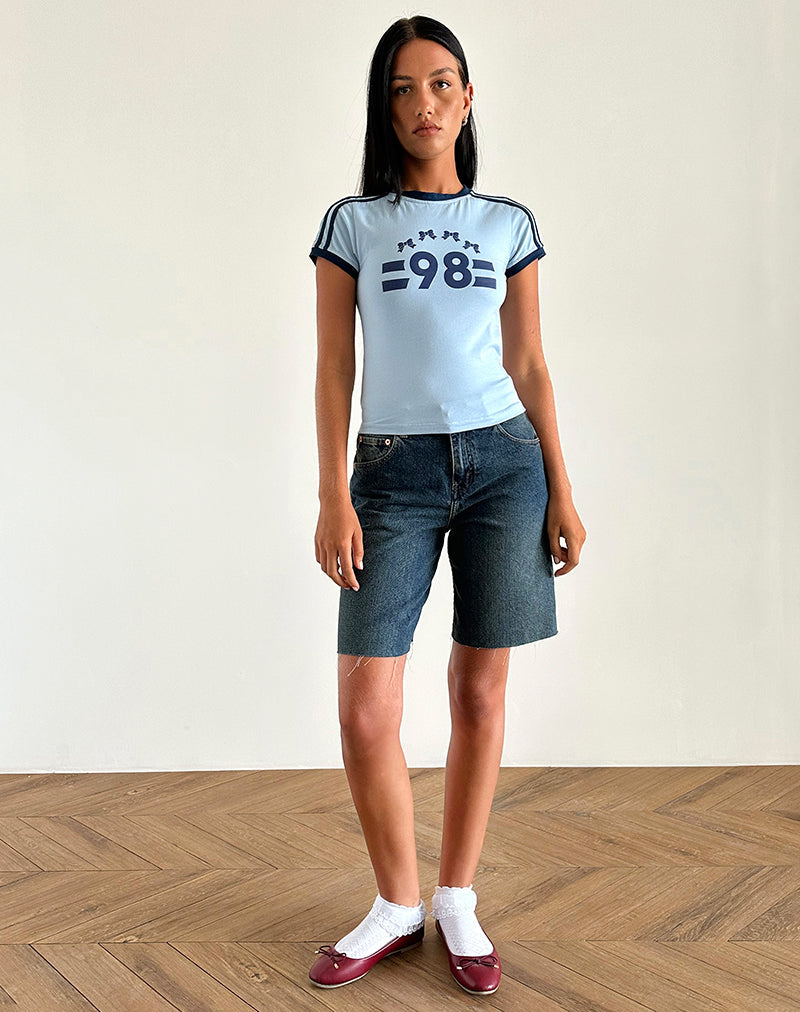 image of Salda Tee in Nantucket Blue with Navy Binding  and '98' Emb