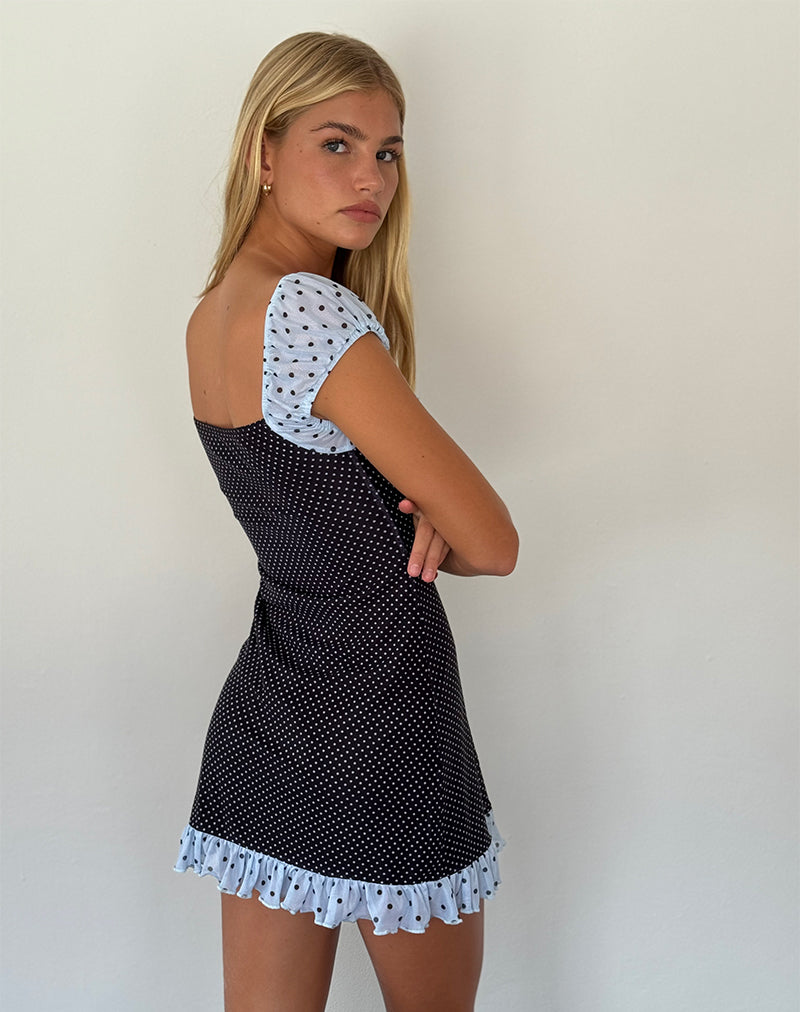 Image of Sevda Mini Dress in Blue Black Basic Polka