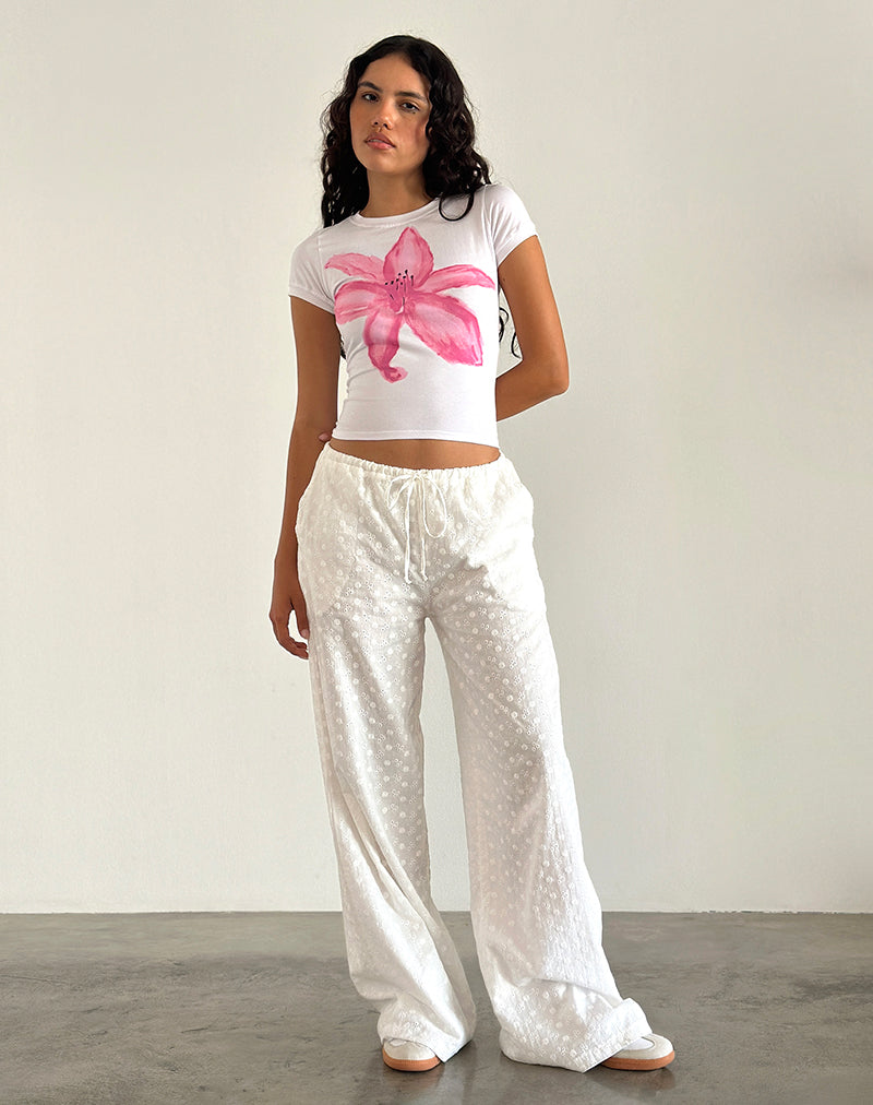 Image of Sutin Tee in White with Painted Flower Pink