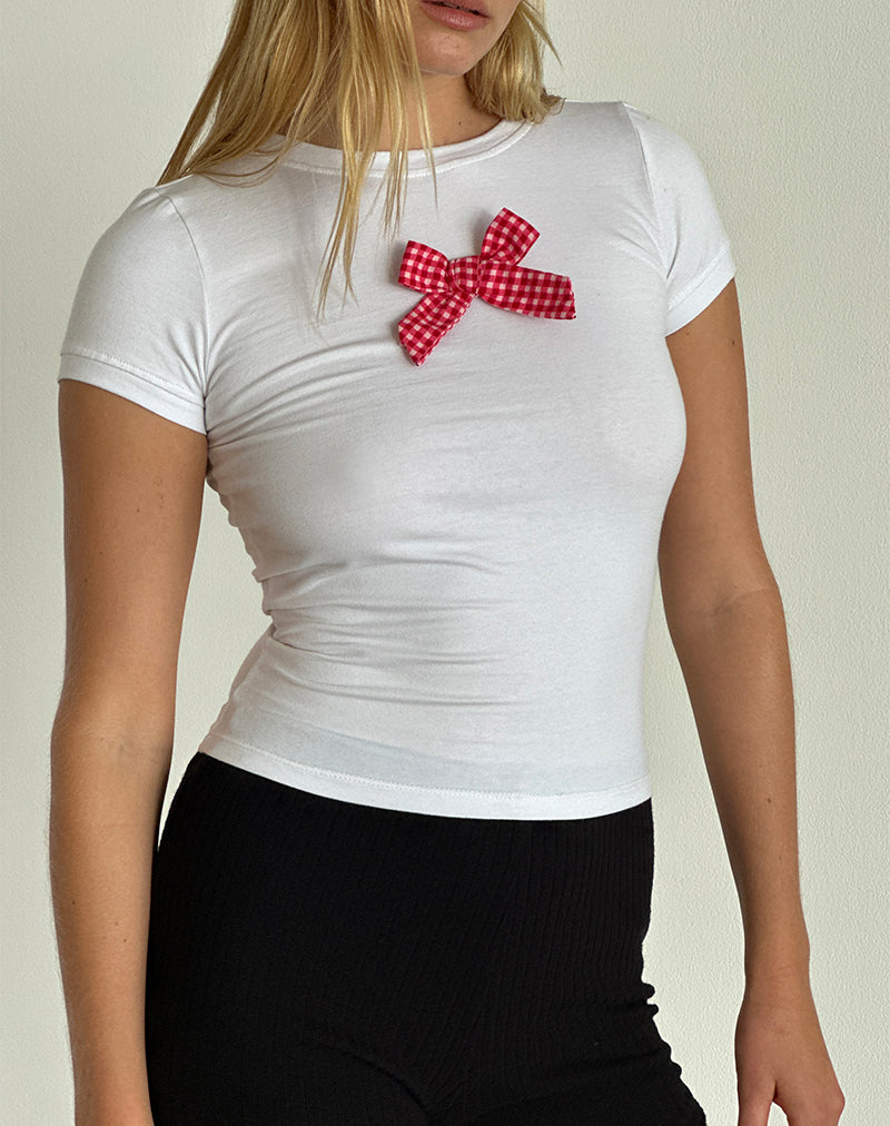 Sutin Tee in White with Red Gingham Bow