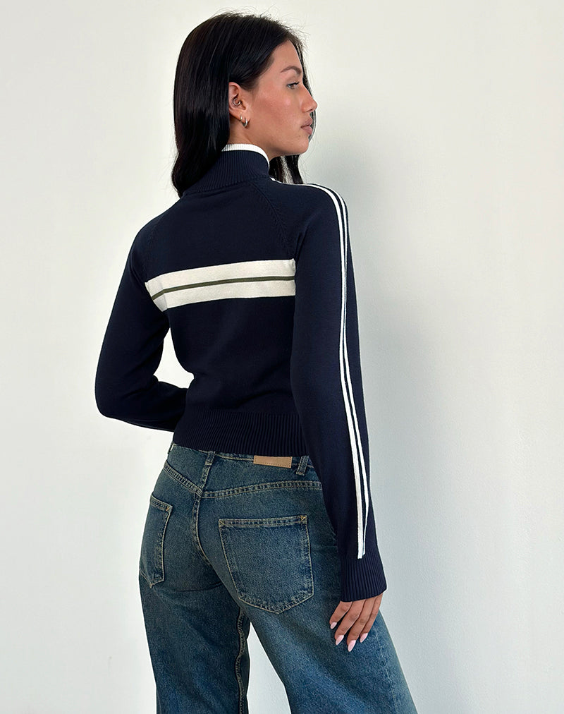 Image of Takiya Zip Through Jacket in Deep Navy with 92 Design