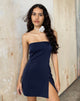 Afbeelding van Tannesa Bandeau Mini Dress in Satin Midnight Navy Blue