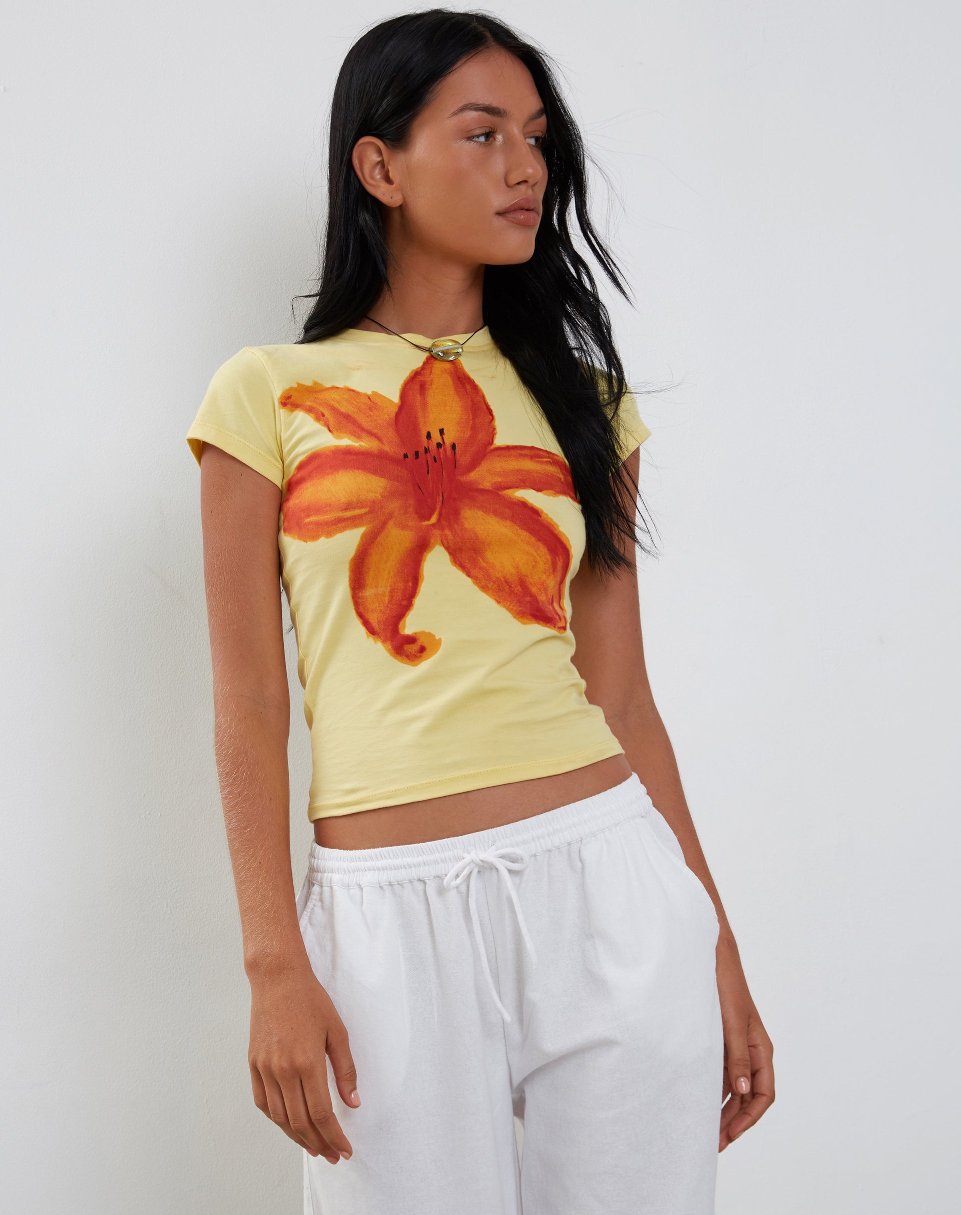 image of Tiona Baby Tee in Lemonade with Summer Flower Print