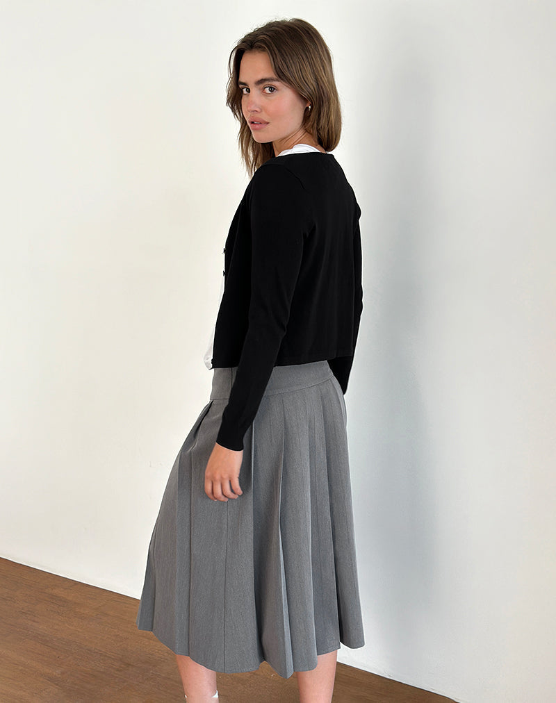 Trisma Pleated Midi Skirt in Charcoal Grey