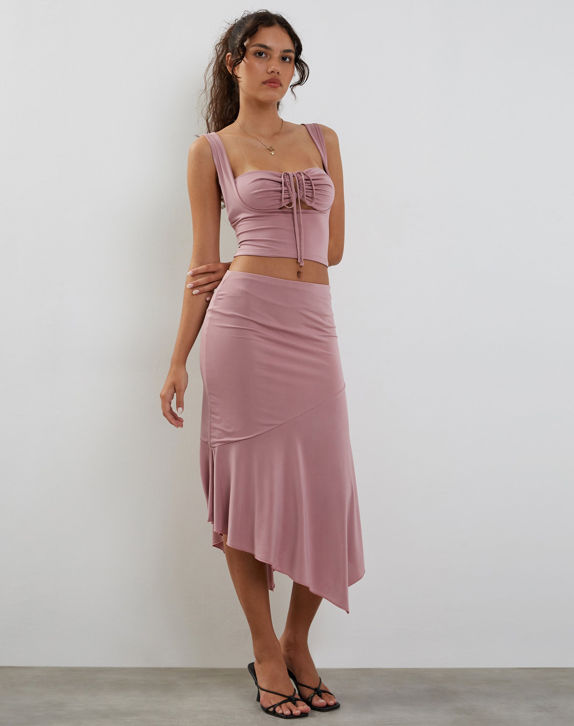 Afbeelding van Cinta Low Rise Midi Rok in Stoffig Roze