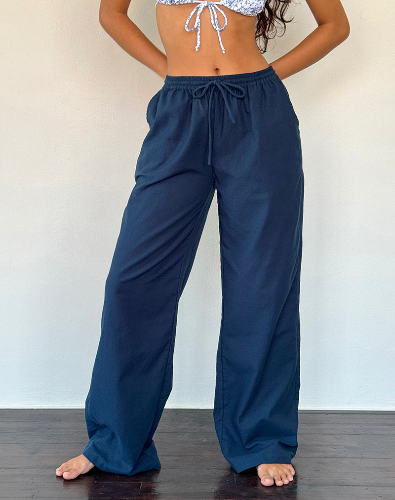 Wasic Wide Leg Linen Trouser in Navy