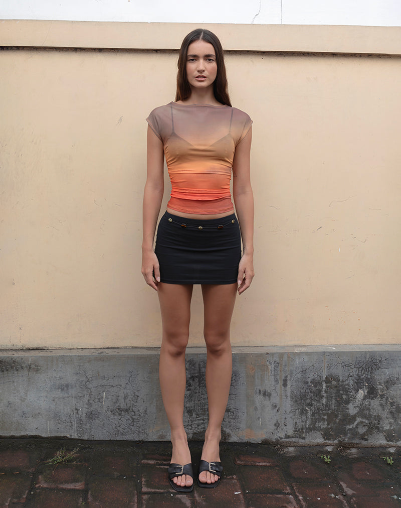 image of Bastille Top in Mesh Printed Orange Sunset