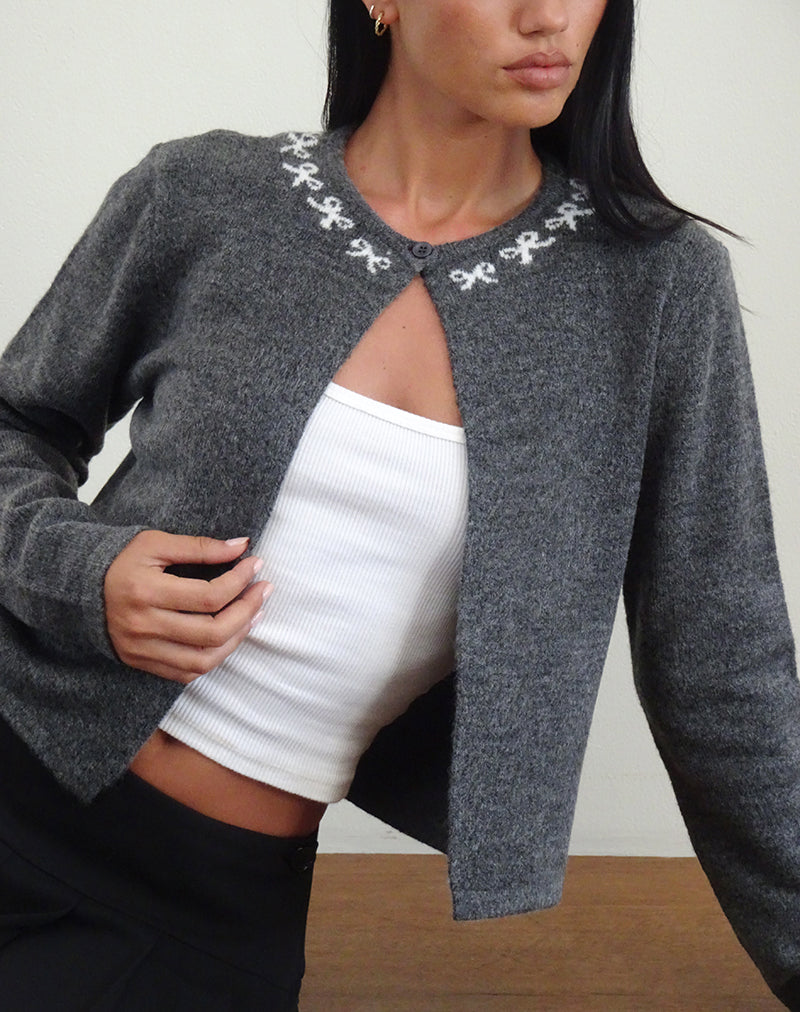 Wunara Cardi in Grey with Ivory Bows