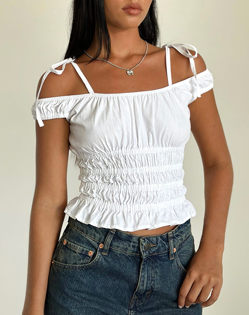 Xavan Bardot Tie Shoulder Top in White