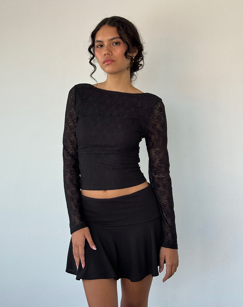 Image of Xiabon Backless Long Sleeve Top in Lace Black