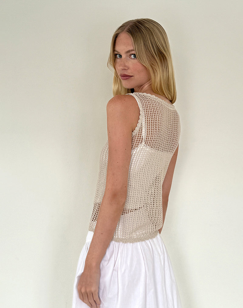 Yamile Vest in Open Weave Knit Oat