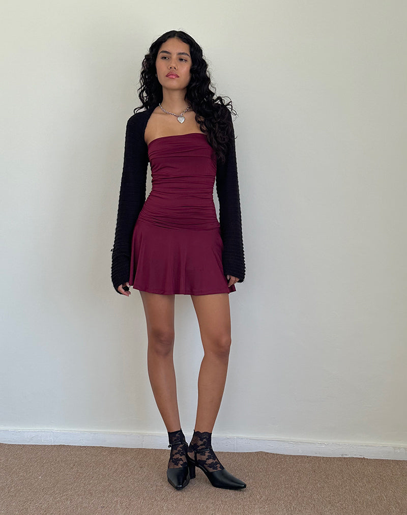 Image of Yasmin Bandeau Mini Slinky Dress in Burgundy