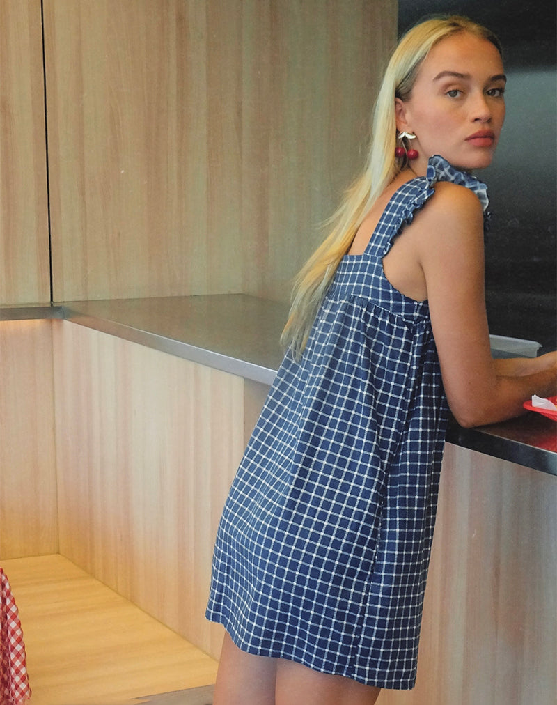 Image of Sanaly Mini Dress in Navy Tartan Rami