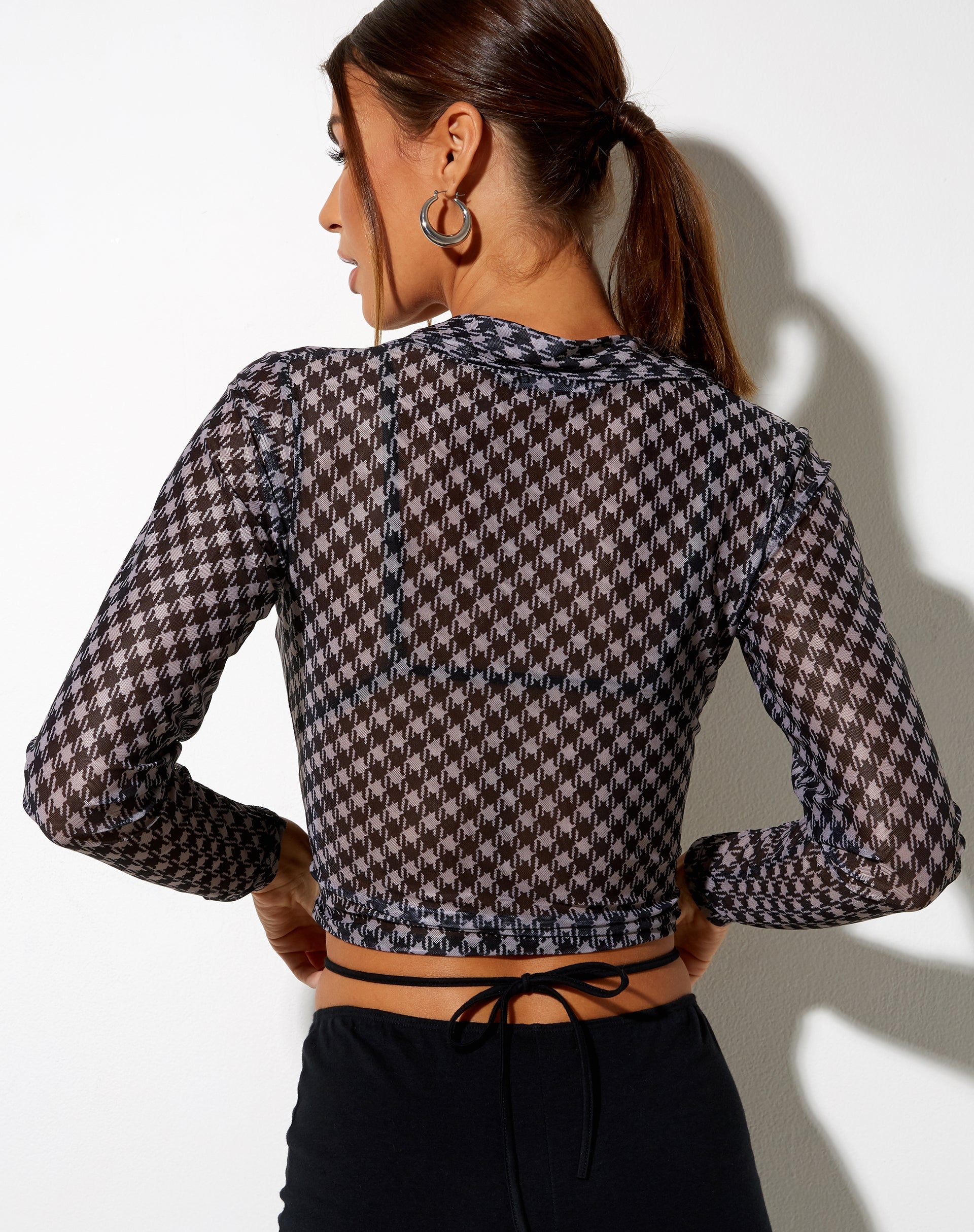 Afbeelding van Kelly Shirt in Mesh Diagonaal Dogtooth Zwart en Tan