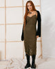 image of Dulcia Ruched Mesh Midi Dress in Green Leaf