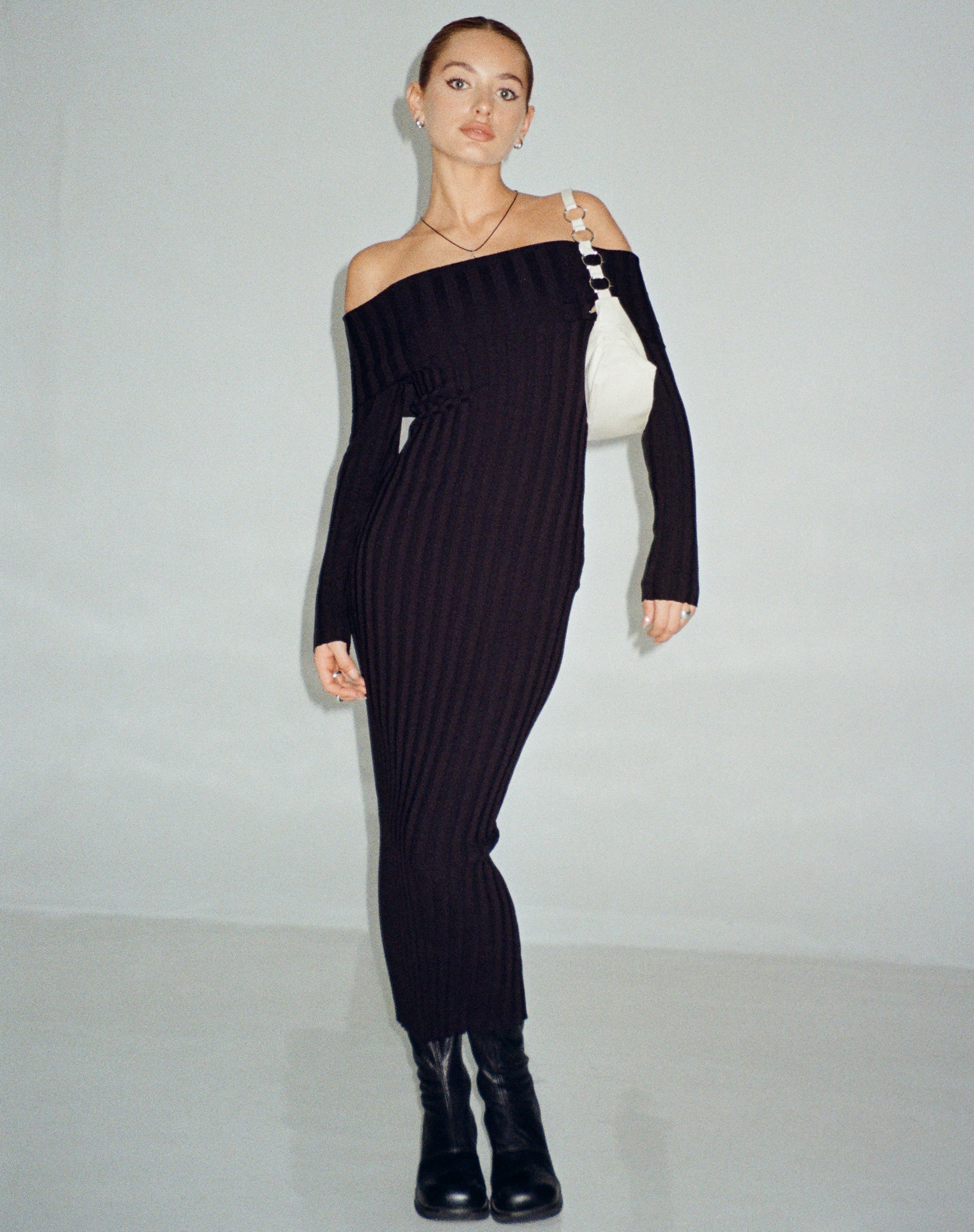 image of Jesuita Bardot Knitted Midi Dress in Black