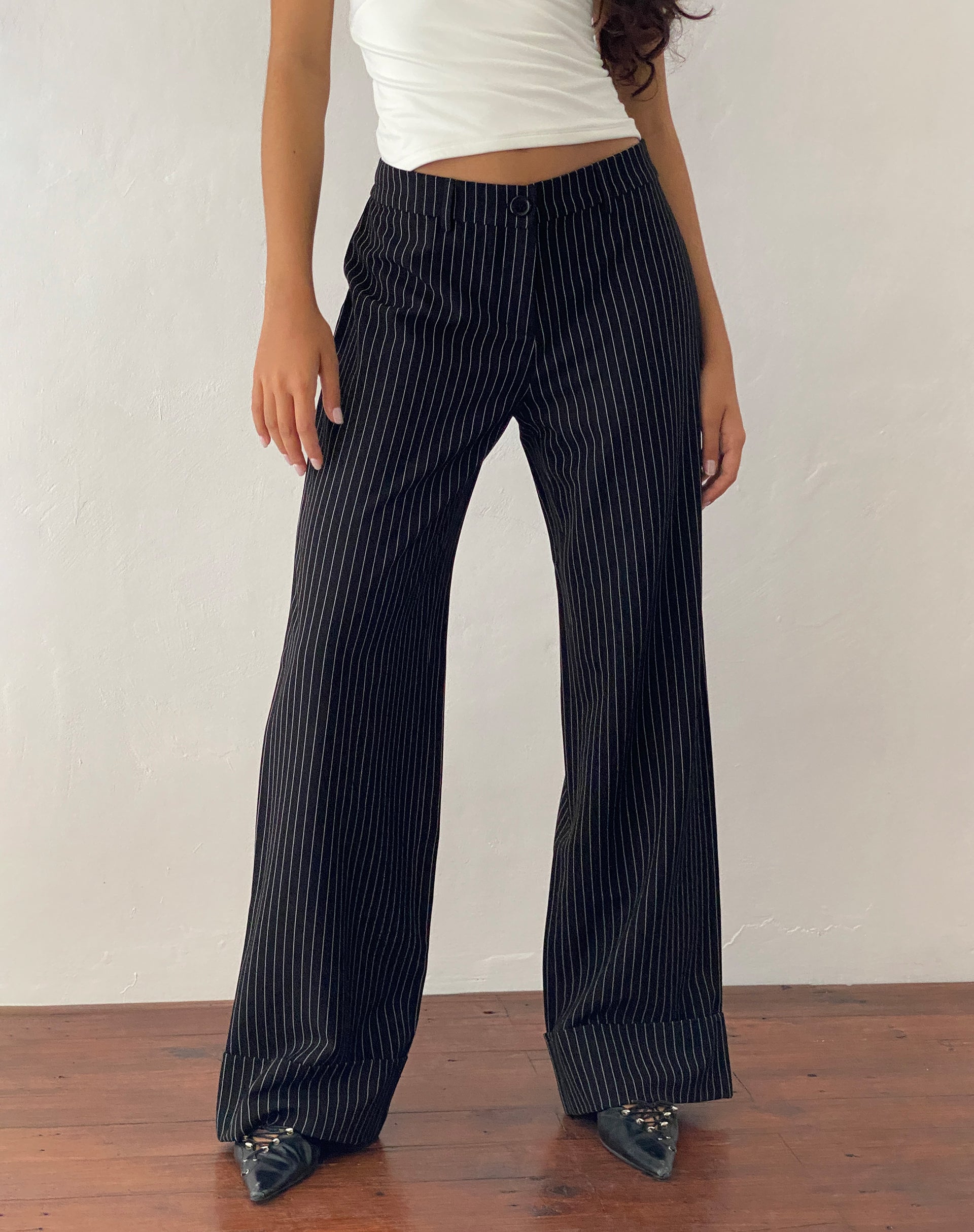 Black Tailoring Pinstripe Low Rise Trouser Abba – motelrocks-com-eur