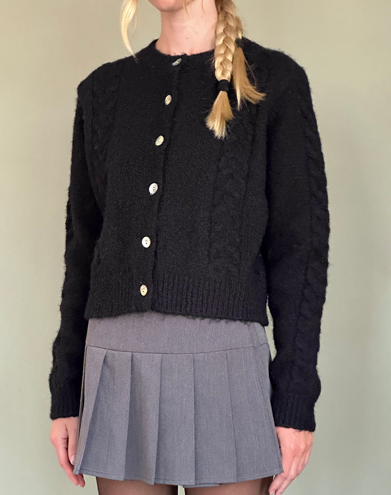 Abelia Cable Knit Cardigan in Black