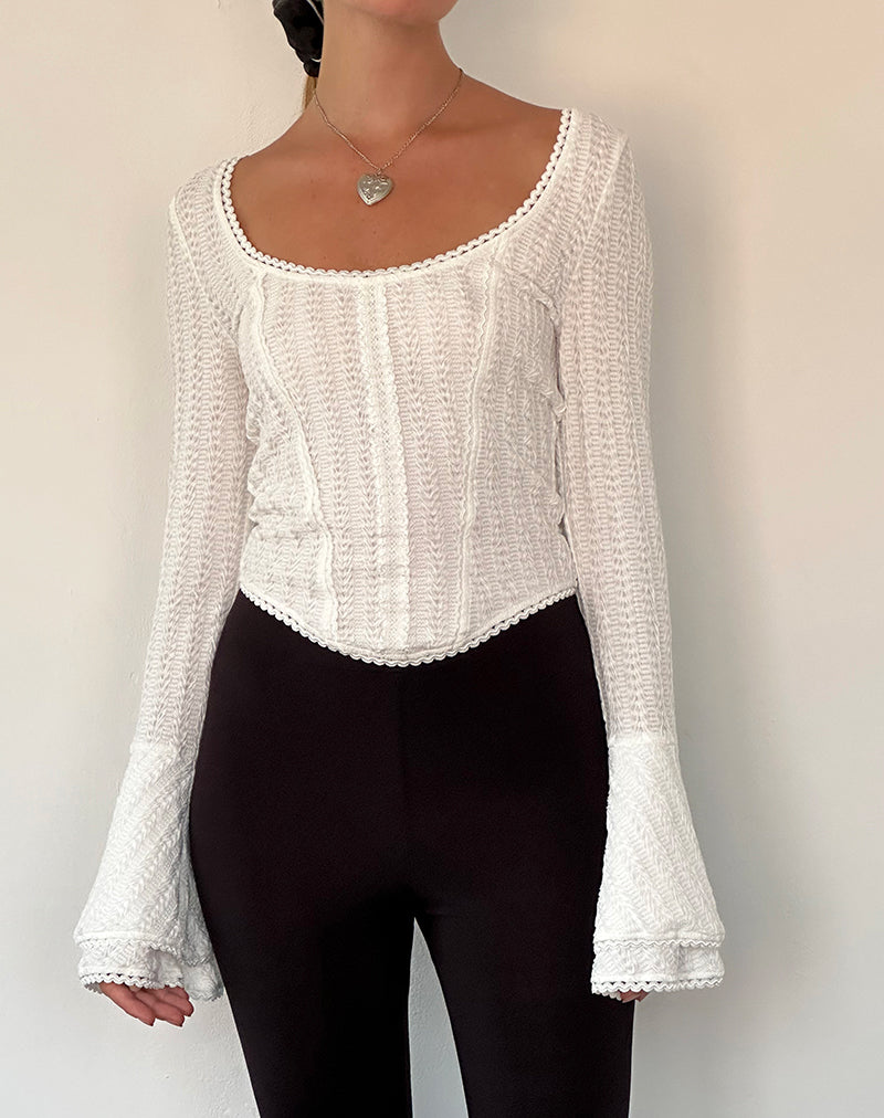 Abella Textured Flute Sleeve Top in Ivory