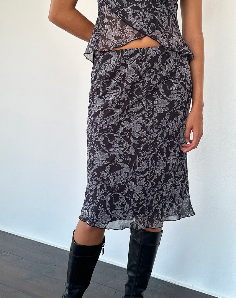 Image of Abetzi Midi Skirt in Baroque Black Print