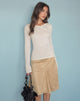 Photo de la jupe mi-longue Abila en simili-daim beige clair