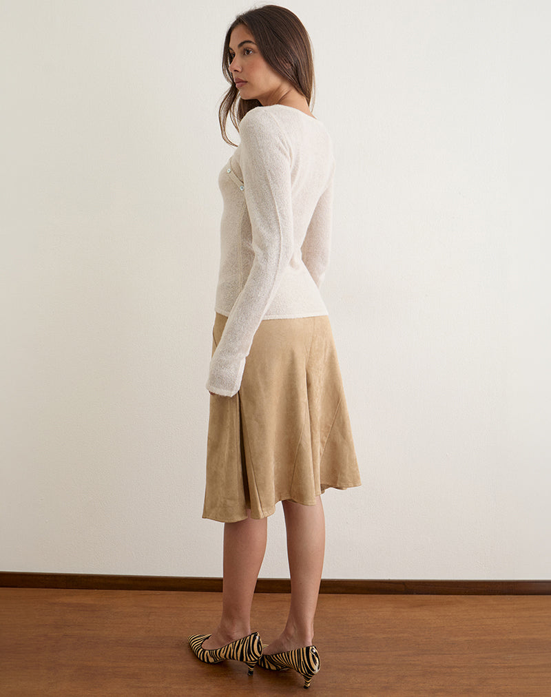 Photo de la jupe mi-longue Abila en simili-daim beige clair