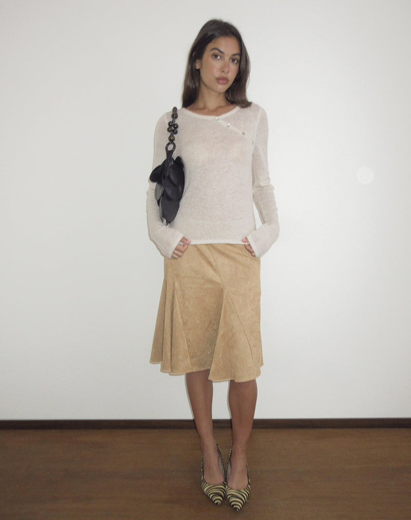 Photo de la jupe mi-longue Abila en simili-daim beige clair