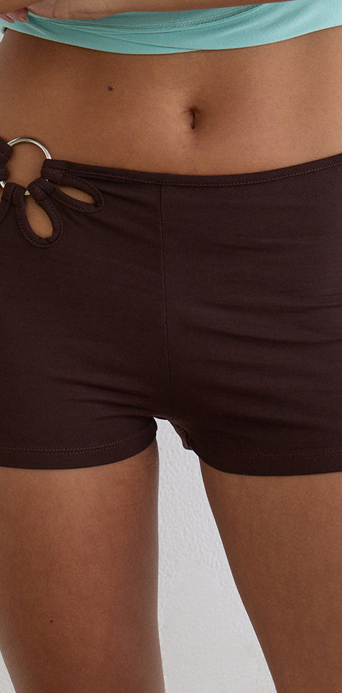 Image of Abril Short with Flower Ring in Bitter Chocolate