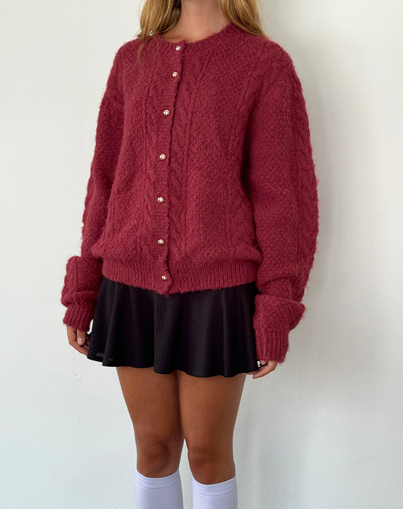 Image of Aceso Cardigan in Brush Knit Burgundy