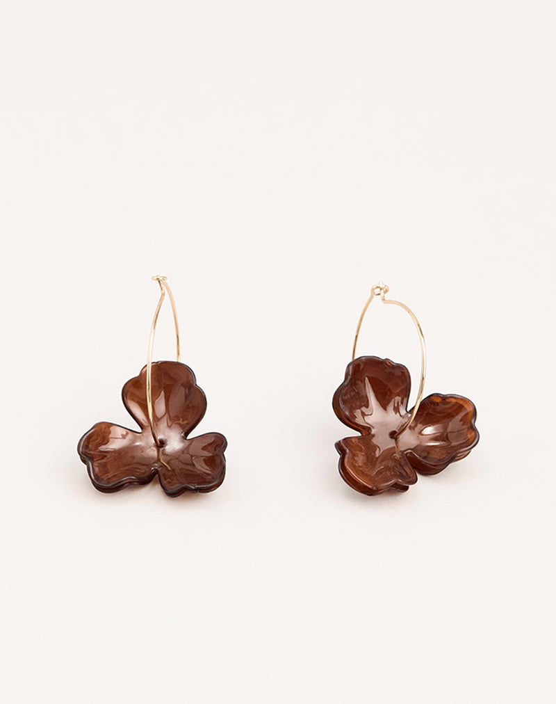 Acrylic Brown Flower Gold Hoop Earrings