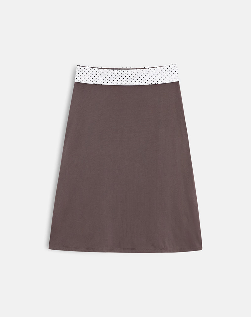 Image of Adah Midi Skirt in Peppercorn with White Polka Dots Waistband