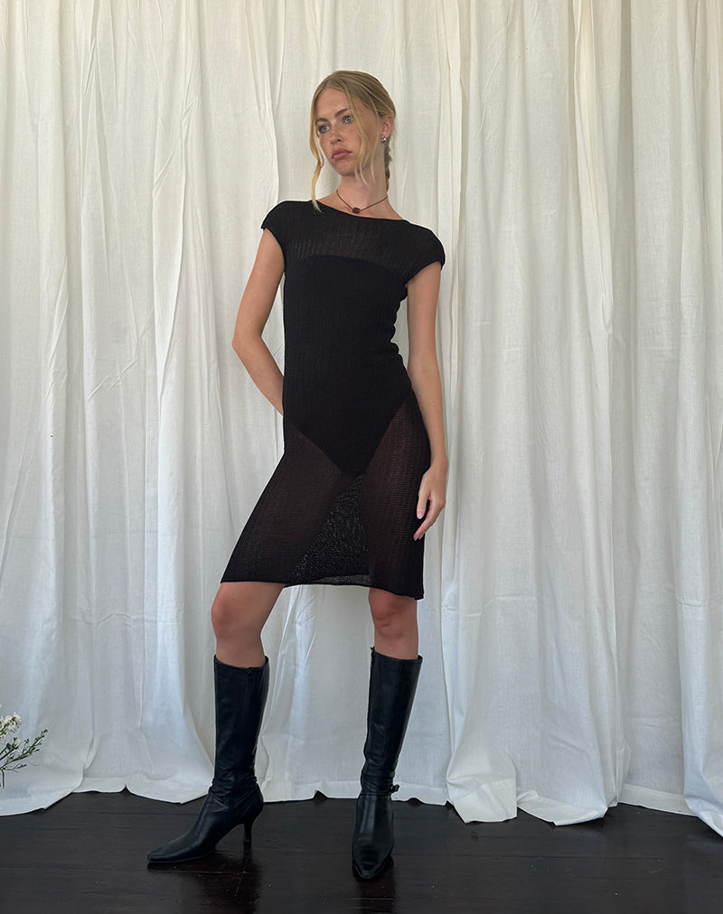 Image of Adeline Midi Dress in Wide Rib Knit Black