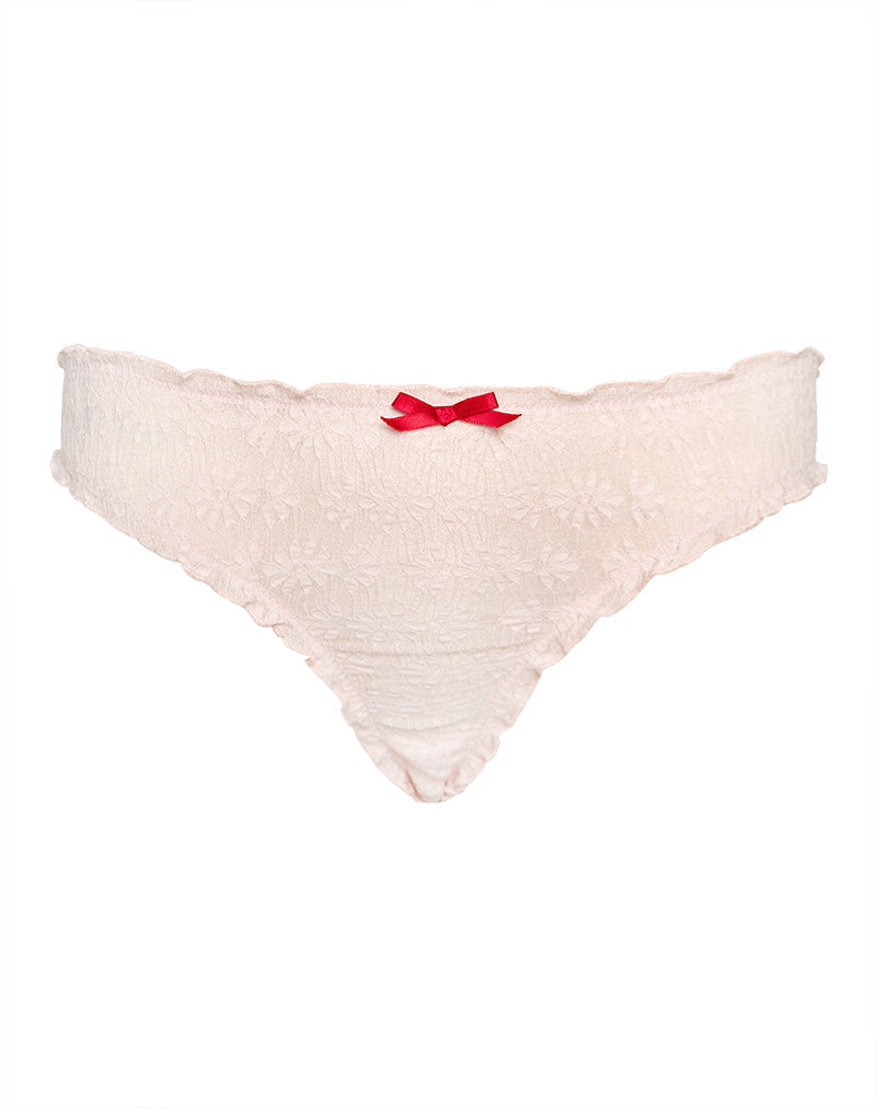 Image of Adrienne Thong in Baby Pink with Lace Red and Bow