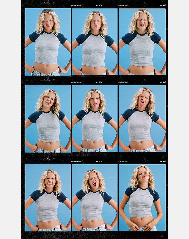 Agneta Tee in Grey Marl and Navy Combination