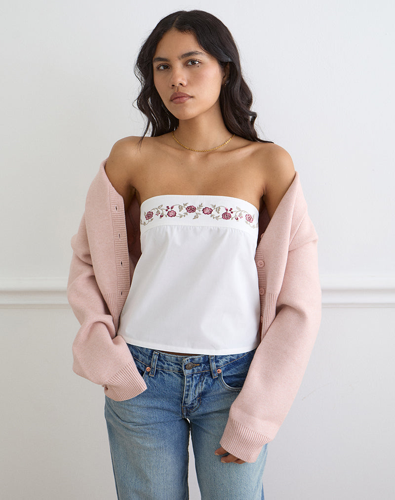 Image of Ahera Top in Poplin White with Cherry Blossom Embroidery