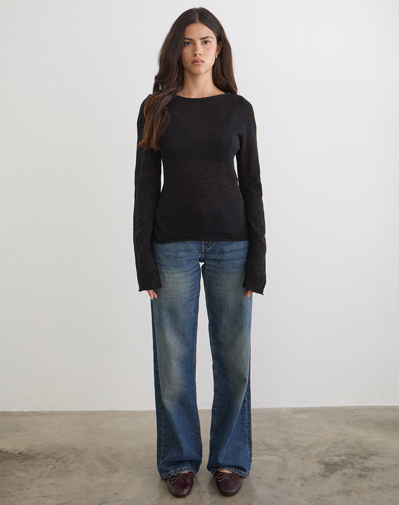 Image of Aika Long Sleeve Top in Sheer Knit Black