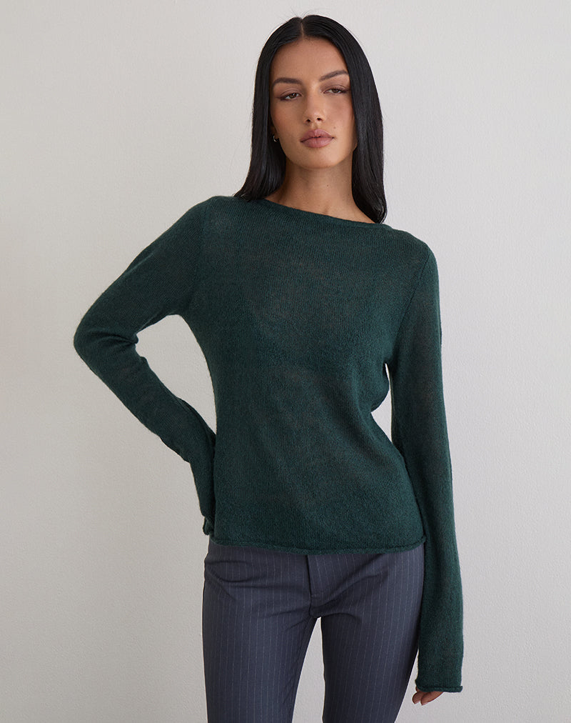Image of Aika Top in Sheer Knit Dark Green
