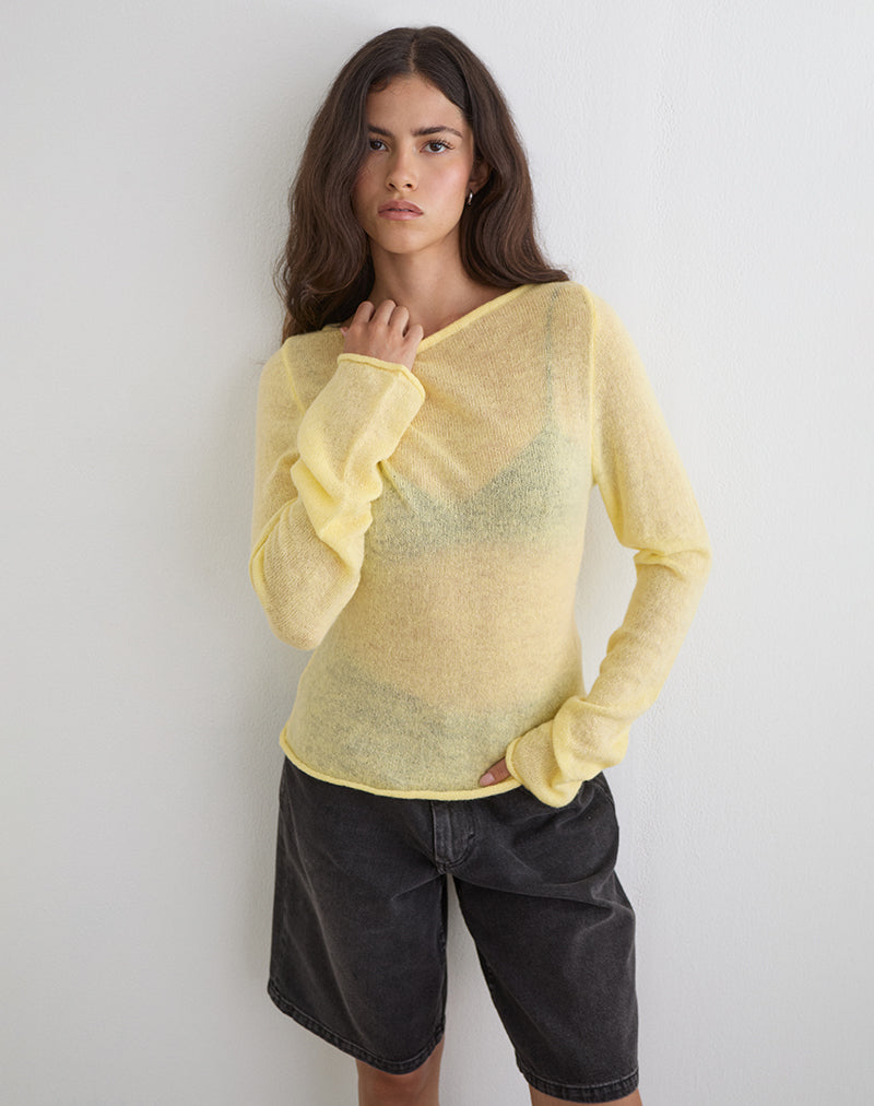 Image of Aika Long Sleeve Top in Sheer Knit Lemon