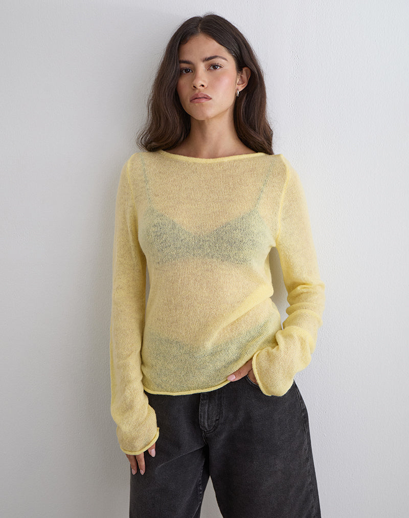 Image of Aika Long Sleeve Top in Sheer Knit Lemon