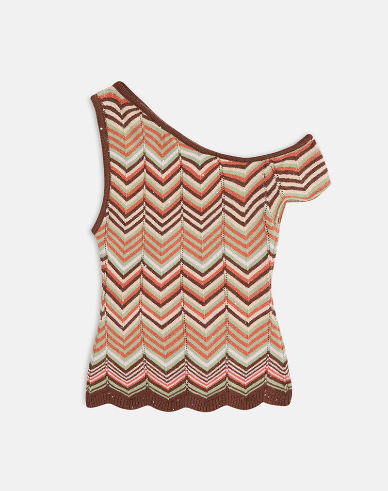 Image of Aisling Off Shoulder Top in Green Multi Stripe